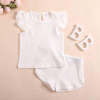 Baby Flounced Sleeve Top Shorts Two-piece Set