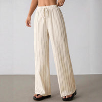 Women's Casual Striped Drawstring Elastic Waist Contrasting Color Wide Leg Pants