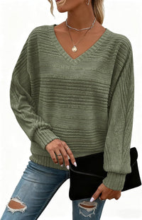 Women's Long-Sleeve Casual V-Neck Pullover Sweater