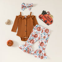 Women's Off-shoulder Romper Printed Flared Pants Three-piece Set