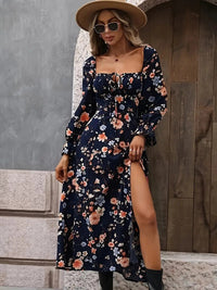 Feminine Floral Print Long-Sleeve Dress