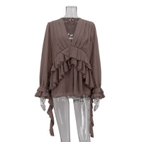 Chiffon V-neck Long Sleeve Shirt