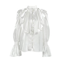 Ruffled Small Stand Collar Single-breasted Shirt
