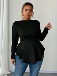 Irregular Hem Pleated Waist-cinching Long-sleeved Sexy Top