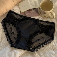French Pure Desire Translucent Lace Edge Bowknot Underwear