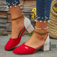 Plus Size Color Block Closed Toe Sandals Stylish And Lightweight Suede Buckle Women's Shoes