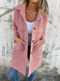 Single-breasted Polo Collar Pocket Mid-length Coat