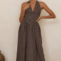 Polka-dot Halter Deep-V Dress Women's