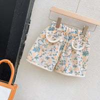 Girls Western Style Retro Hollow Flower Short-sleeved Top And Shorts Two-piece Suit