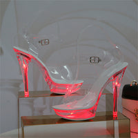Luminous Stiletto Platform Sheer Model Crystal Sandals