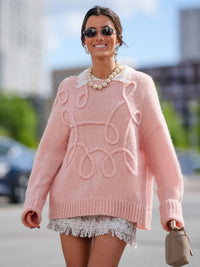 Solid Color Wool Irregular Embroidered Warm Long Sleeves Sweater