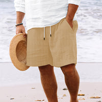 European And American Cotton And Linen Multi-bag Lace Men's Striped Beach Shorts