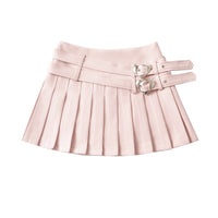 College Style Age-reducing Double Waist Heart Buckle Skirt