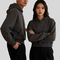 Loose Padded Cropped American High-street Style Fleece-lined Hooded Sweatshirt