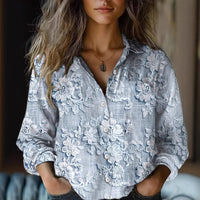 Women's Fashion Plus-size Lapel Long-sleeve Shirt Top