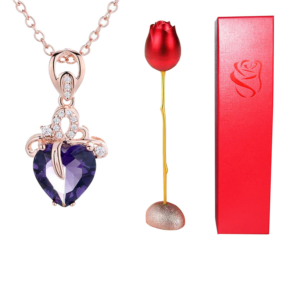 Heart-shaped Blue Purple Crystal Jeweled Pendant Jewelry Box