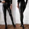 Women's Casual High Waist Zipper Pencil Leather Pants