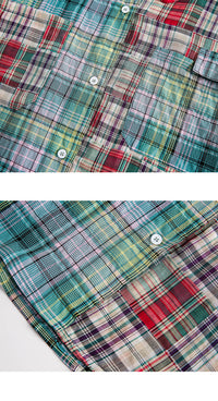 Asymmetric Contrast Color Plaid Lapel Shirt