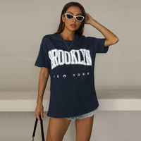 Women's Loose Round-Neck Sports Short-Sleeve Letter T-Shirt