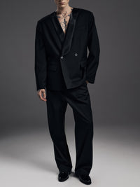 Black Wide Lapel Asymmetric Blazer