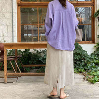 Cotton And Linen Shirt Purple Vintage Top