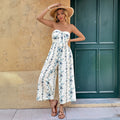 French-style Resort Halter Floral Print Wide-leg Jumpsuit