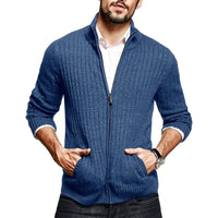 Men's Solid Color Half Turtleneck Long Sleeve Zipper Slim Sweater