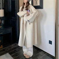 Gentle Mid-length Woolen Coat Hepburn Style