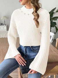 Women's Short Cropped Cropped Flared Sleeve Half Turtleneck Pullover