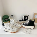 Large Size Women's High-top Canvas Shoes New Korean Style Sports Casual Shoes Versatile Platform Round Toe White Shoes
