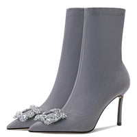 Pointed High-heeled Rhinestone Buckle Elastic Mid-tube Women's Socks Boots