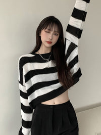 Women's Black And White Striped Sweater Autumn And Winter Sweater Long-sleeved Blouse