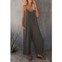 Summer New Solid Color Slip Pocket Casual Jumpsuit