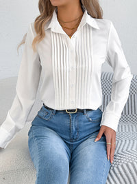 Women's Elegant Crinkled Solid Color Button Long Sleeve Office Shirt