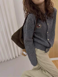 Round Neck Badge Knitted Cardigan Women's Sweater Jacket