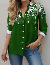 New Solid Color Flower Branch Classical Elegant Printing 3D Digital Loose Cardigan Women's Long-sleeved Blouse
