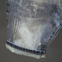 Retro Ripped Denim Mens Trendy Cropped Pants With Fuzzy Hems
