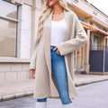 Elegant Long Collarless Cardigan Sweater Women's Coat