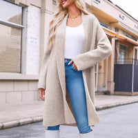 Elegant Long Collarless Cardigan Sweater Women's Coat