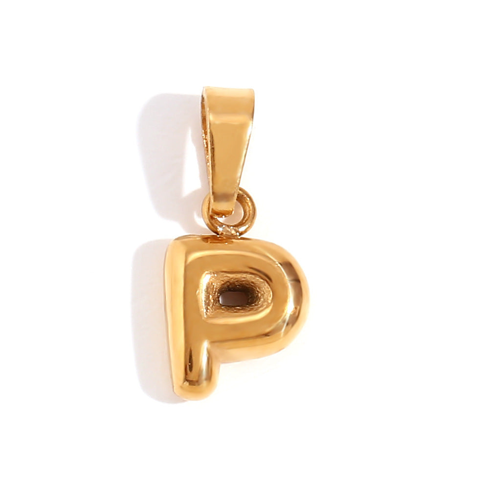 Minimalist Temperament Stainless Steel Plated 18K Gold Mini Bubble Letter Pendant