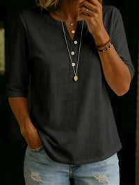 Women's Solid-Colored Cotton Button-Down Half-Sleeve Shirt