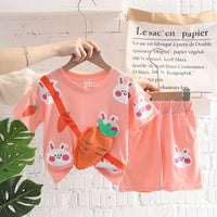 Boys And Girls Cartoon Round Neck Short Sleeve Suit