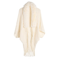 Women's Loose Tassel Fashion Shawl Jacket With Fur Collar