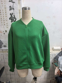 Womens Textured Zip-Up Bomber Jacket Casual Outerwear
