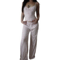 V-neck Camisole And Low-rise Loose Straight-leg Pants For Loungewear