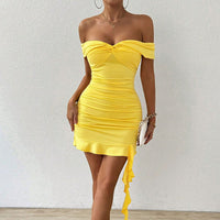 Solid-color Womens Off-shoulder Dress With Ruffled Hem
