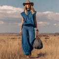 Western-style Sleeveless Wide-leg Cropped Suede Velvet Suit