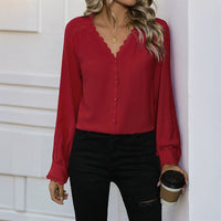 Versatile Long-sleeve Red Shirt For Women