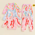 Girls' Fashion Colorful Flora Sweatshirt Lace-up Sweatpants Suit
