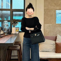Gentle Little Fragrance Batwing Sleeve Black Knitwear